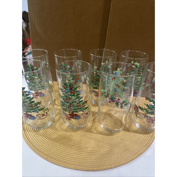 Luminarc Christmas Tree Drinking Glasses VINTAGE holiday tumblers Set of 8 - Picture 4 of 4